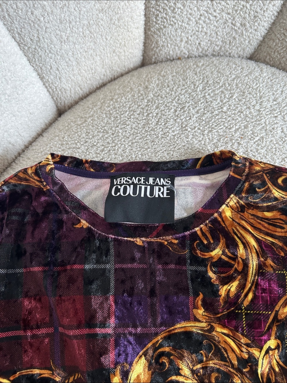 Versace Jeans Couture Purple Gold Baroque Plaid Top - Picture 3 of 4